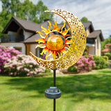 Garden Solar Lights Outdoor Decorative, Sun & Moon Crackle Glass Globe Metal Stake Light