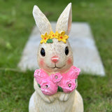 bunny with flower  garden solar light