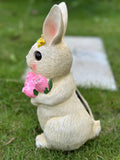 bunny with flower  garden solar light