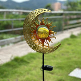 Garden Solar Lights Outdoor Decorative, Sun & Moon Crackle Glass Globe Metal Stake Light