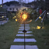 Garden Solar Lights Outdoor Decorative, Sun & Moon Crackle Glass Globe Metal Stake Light