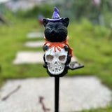 Halloween black cat skull solar lamp