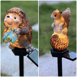 Hedgehog solar outdoor garden light holding kettle+Squirrel stepping pine nut solar garden light