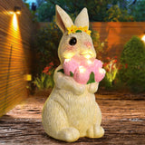 bunny with flower  garden solar light