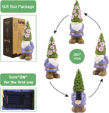 Solar Garden Outdoor Statues Gnome with Succulent and 7 LED Lights