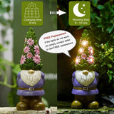 Solar Garden Outdoor Statues Gnome with Succulent and 7 LED Lights