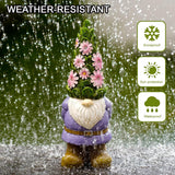 Solar Garden Outdoor Statues Gnome with Succulent and 7 LED Lights