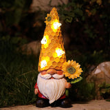 Solar Resin Fall Gnomes Figurine with Solar Bee Lights and Sunflower Decor