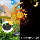 Garden Solar Lights Outdoor Decorative, Sun & Moon Crackle Glass Globe Metal Stake Light