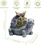 Turtle Solar Garden Outdoor Statues with Succulent 7 LED Lights