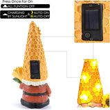 Solar Resin Fall Gnomes Figurine with Solar Bee Lights and Sunflower Decor