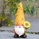 Solar Resin Fall Gnomes Figurine with Solar Bee Lights and Sunflower Decor