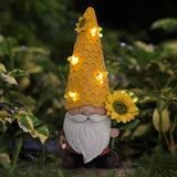 Solar Resin Fall Gnomes Figurine with Solar Bee Lights and Sunflower Decor