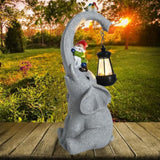 Elephant Statue Solar Outdoor Lantern Light ，Elephant Decorations for Yard