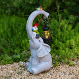 Elephant Statue Solar Outdoor Lantern Light ，Elephant Decorations for Yard